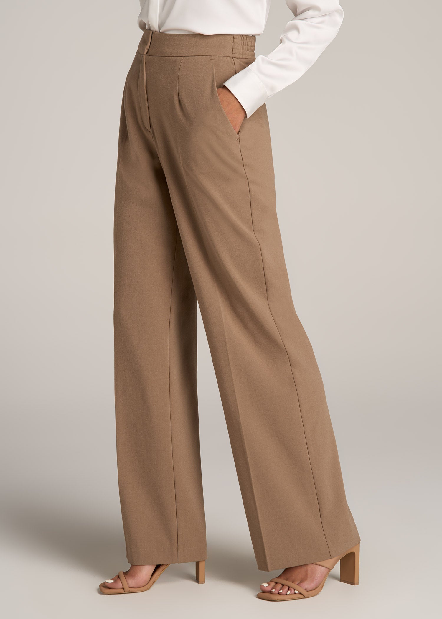 Womens High Waist Wide Leg Pants Ladies Casual Slacks Button Palazzo  Bottoms US | eBay